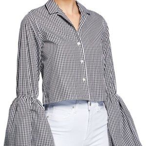Anaïs Jourden Cropped Bell-Sleeve Gingham button down